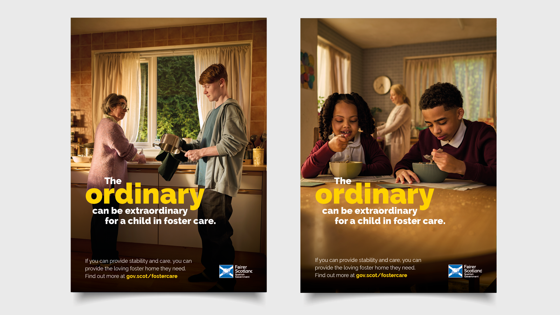 Two posters showing kids in a home and happy