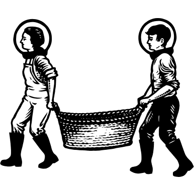 Two farmers with carrying a large basket illustration
