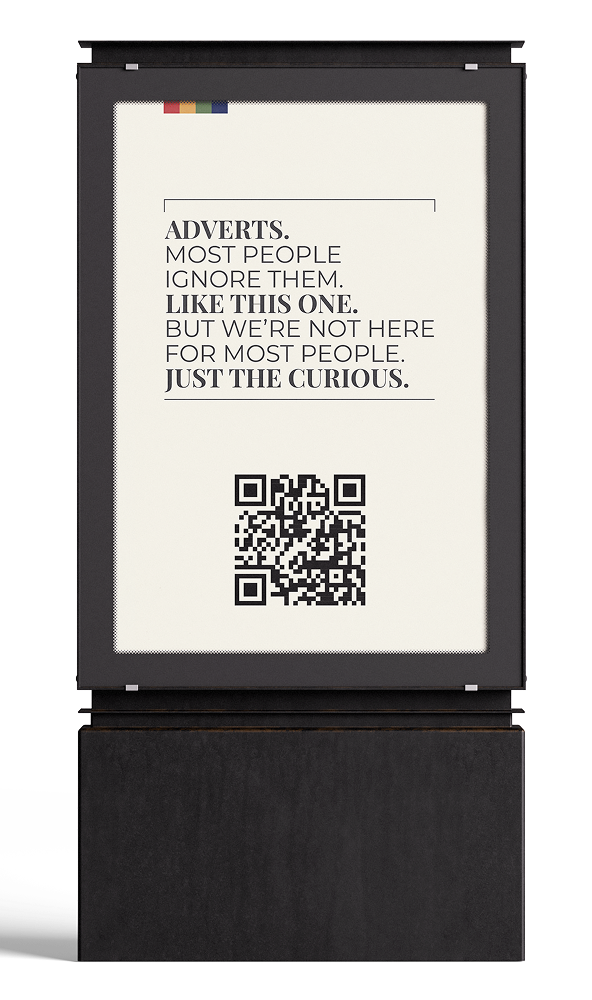 Outside digital screen with ad for Royal Scots Club and an QR code