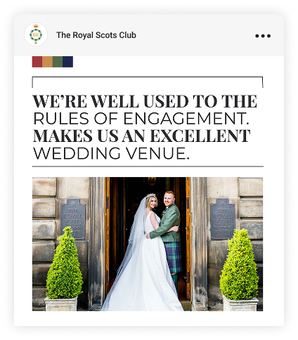 Ad for Royal Scots Club, wedding couple