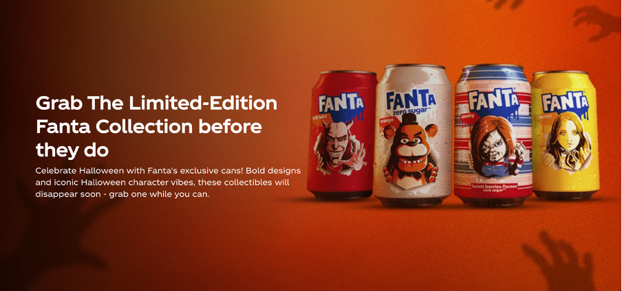 Fanta campaign shot with four character cans