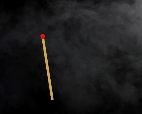 Match stick that turns into a checked flag